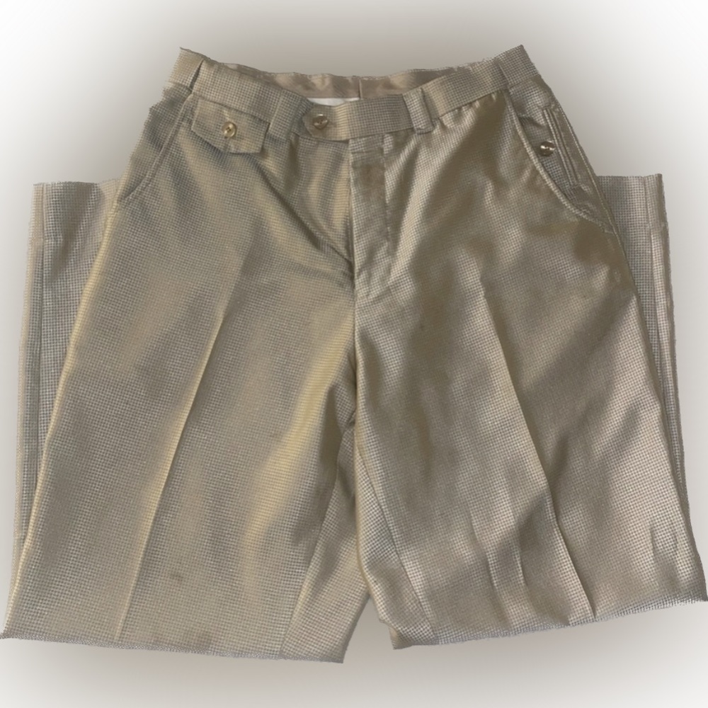 Blu Martini Mens Shiny Crème Checkered Dress Pants Size 36 - Picture 4 of 10